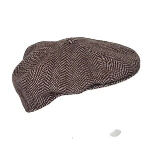 Kangol Herringbone Tweed Gatsby Cap Newsboy Hat Brown Medium